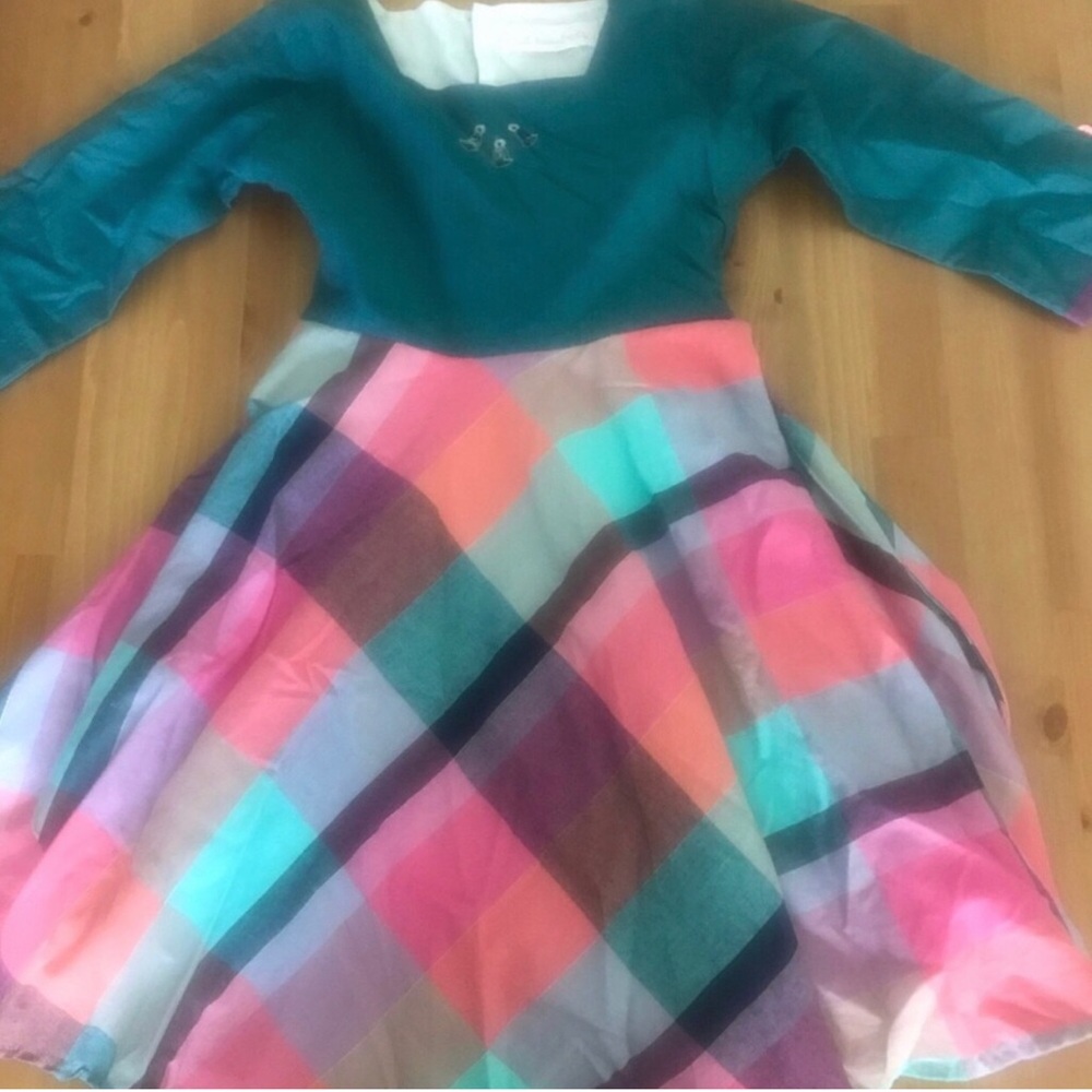 Well Dressed Wolf Girls Teal Bodice Multicolor Plaid Skirt Dress NWOT